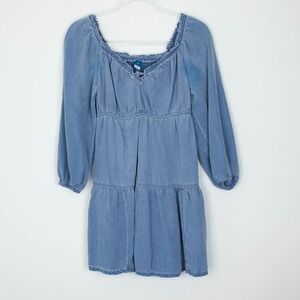 Old Navy Womens Chambray Tiered‎ Babydoll Dress Size XS Long Sleeve Cowgirl Boho
